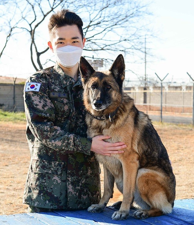 担当軍犬と共に転役した空軍兵長