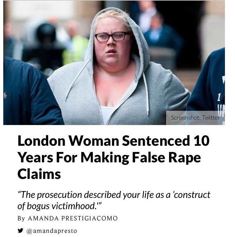 虚偽強姦の通報で10年の刑を受けた英国の女性