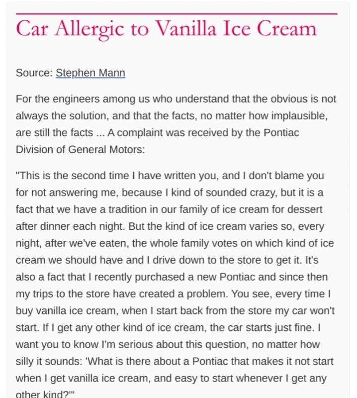 実際の事例 バニラアイスクリームを買うと車始動がかからないです