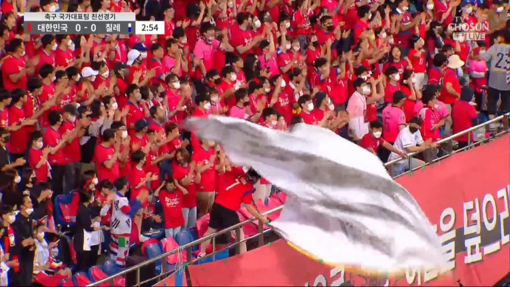●大韓民国vsチリの旗を振るのが大変そうなファン
