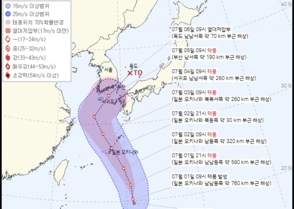 ●74日、台風が来る予定
