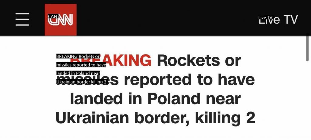 CNN公式、ポーランド未詳発射体射殺