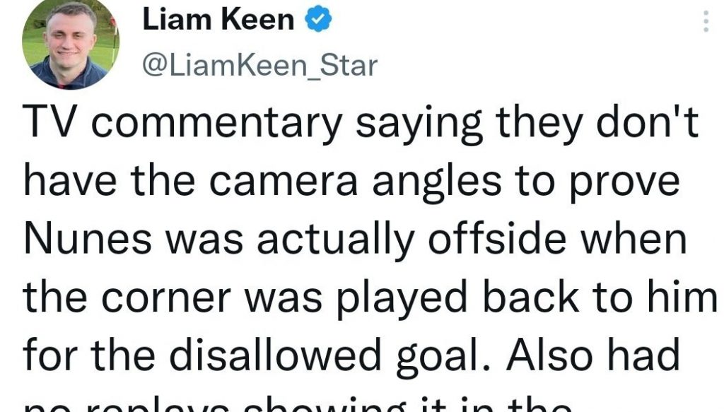 リアムキンTV解説は、アンフィールドカメラがヌネスがオプサウィッチかどうかを判断するのが難しく、オンフィールド決定に従った。