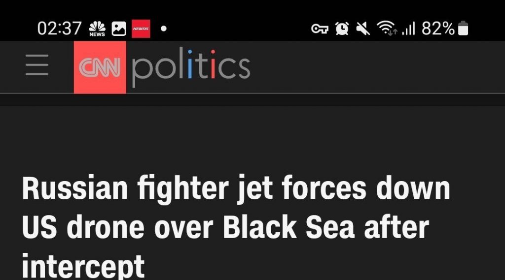 速報 黒海上空でロシアのジェット機と米国のドローン衝突