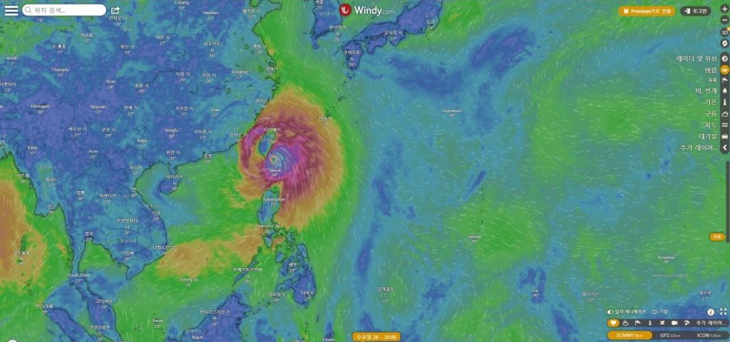 下の韓半島台風直撃