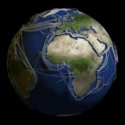 世界海底インターネット光ファイバーケーブル地図