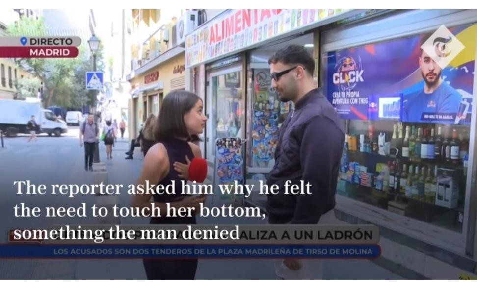 スペイン人通行人がリアルタイムでニュースを進行中の記者にセクハラをしたこと