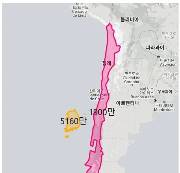 韓国の人口数と面積比較