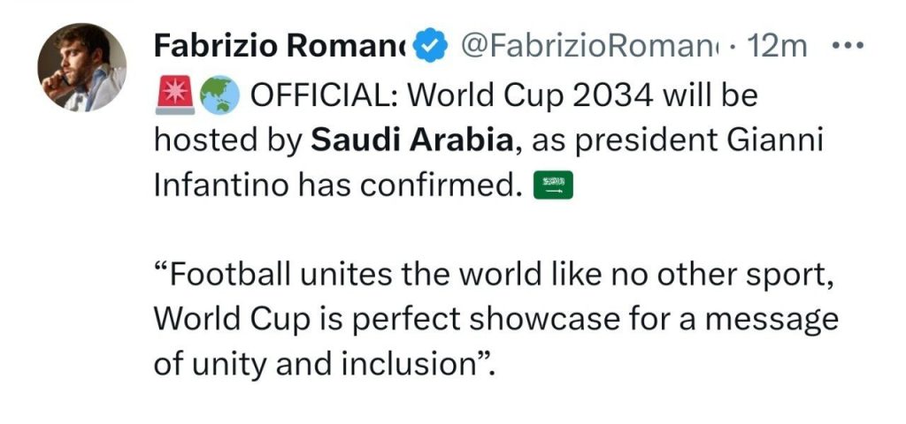 Official 2034ワールドカップサウジアラビア単独開催確定