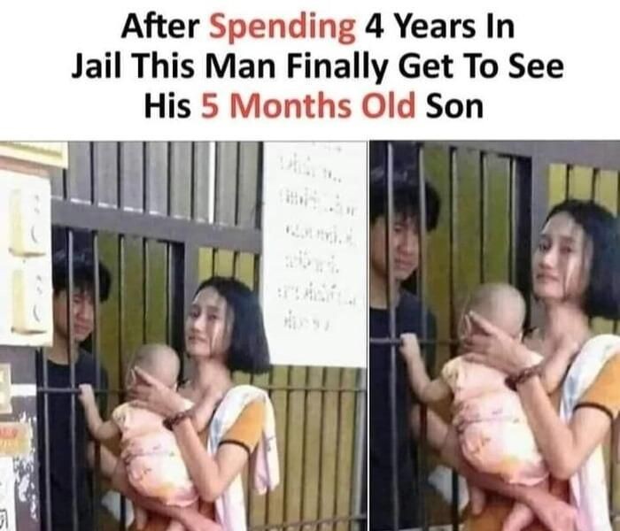 刑務所に収監された男が妻と赤ん坊と面会jpg