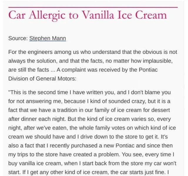 バニラアイスクリームを買うと車のエンジンがかかりません