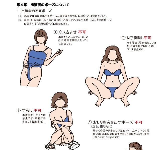 日本の水着撮影会で禁止されたポーズと服装のガイドライン