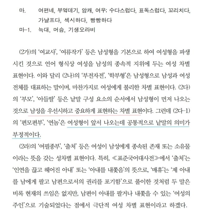 国立国語院が発行した性差別的韓国語研究