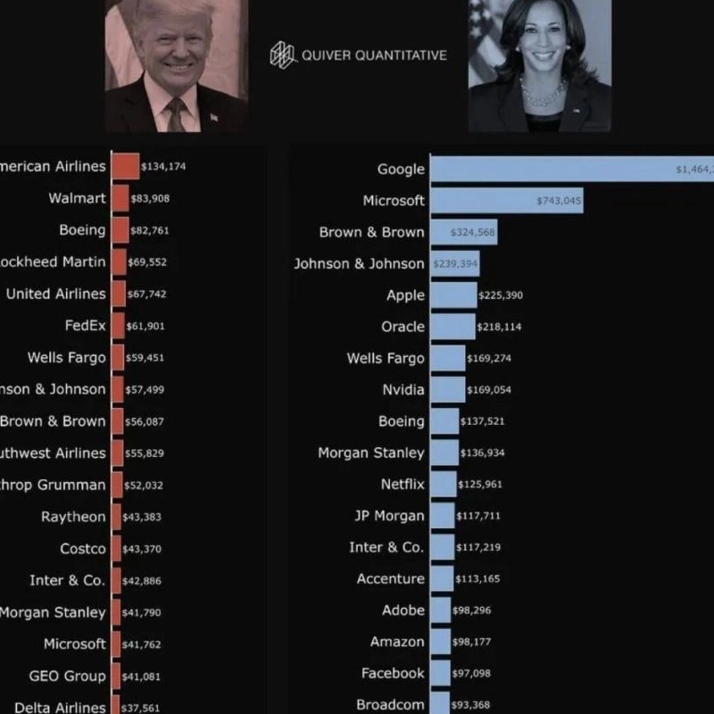 トランプ・ハリス、選挙キャンプの寄付順位