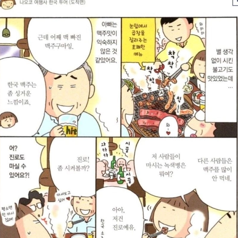 両親を迎えて韓国旅行に来た漫画の韓国ビール評価.JPG