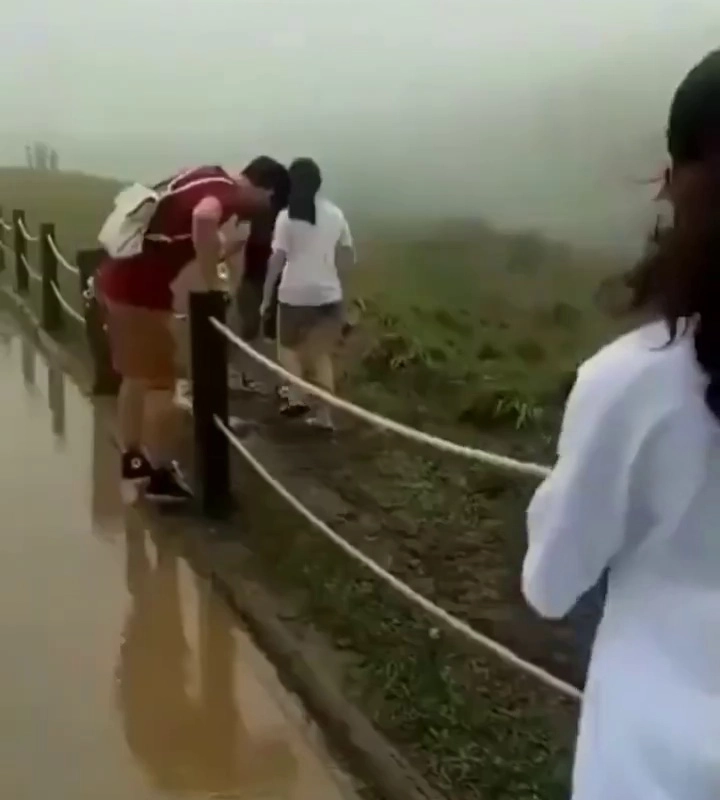 水たまりを渡る大惨事