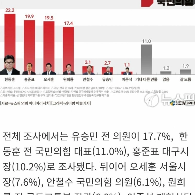 内乱の力支持層対象大統領候補選好度世論調査