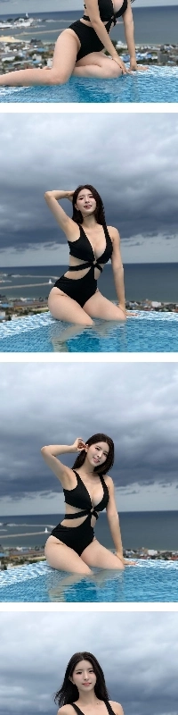 ユーチューバーのイ・ヨンリムが屋上のプールで黒いモノキニを着て、めまいのするボディーを披露した。