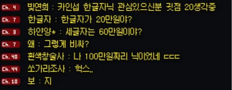 韓国キャラクターのニックネームは20万ウォンで販売される。