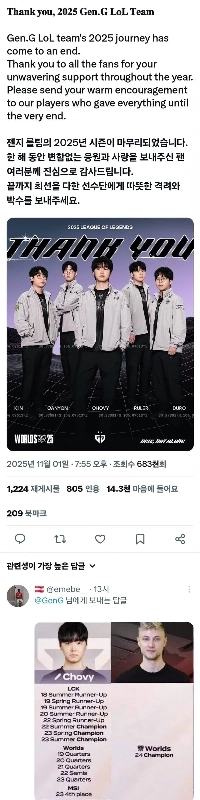 LoL) Gen.GのSNSアカウントが嘲笑で物議を醸す