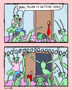 独身の古い友人に赤ちゃんが生まれたことを祝福する安っぽい友人たち。マンガ