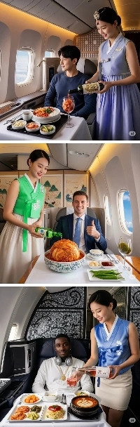 Aiさんが描いた機内食を提供する韓国人客室乗務員