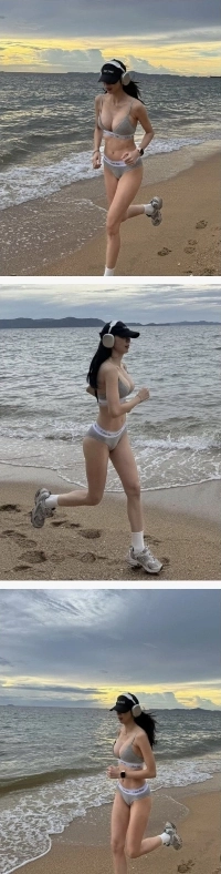 最近のビーチランニングガールの一般的な服装