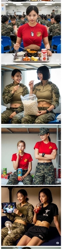 Aiさんにチャンパブとおかずを食べる韓国女性兵士を描いてもらいました。jpg