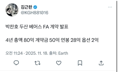 打者パク・チャンホ、斗山へ(公式)