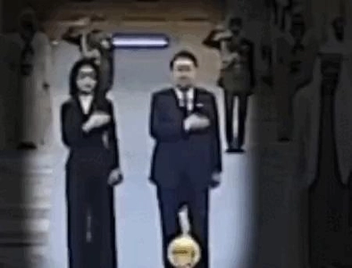 大統領夫人、UAE歓迎式典で奇妙な行動をする