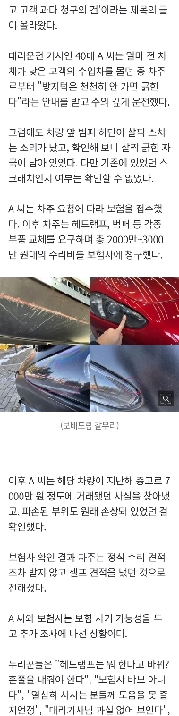 段差を乗り越えた際に軽傷を負い、車の所有者が修理費3000万ウォン請求.gif