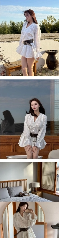 人妻花パン慶州旅行白チューブトップビキニめくるめく谷間ボディ