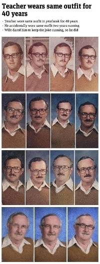 先生は40年間同じ服を着て卒業写真を撮った