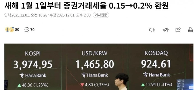 株式取引税、来年から33％増税へ