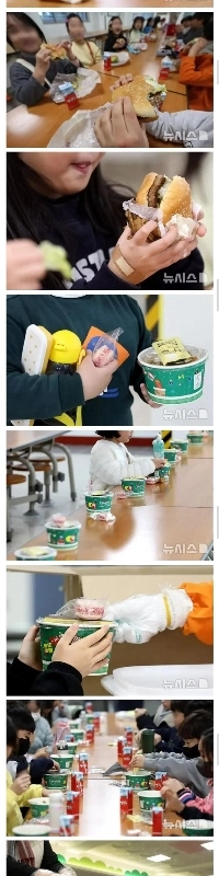 昨日のストライキにより代替食を食べる小学生たち。