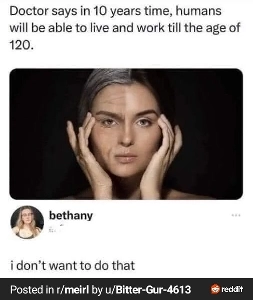 ???: 10 年後には、人類は 120 歳まで生きて働くことができるでしょう。