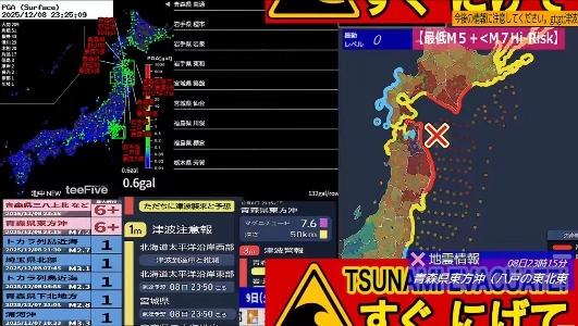 【速報】マグニチュード7.6地震津波警報発令