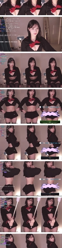 ミョンアチュ、黒いブラジャーの上からセーラー服をまくり上げて胸の谷間を露出