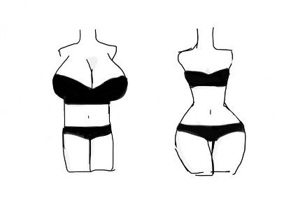 大きな胸、骨盤なし vs. 大きな崖の骨盤