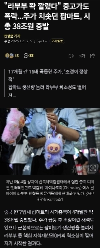 “”””ランブブは潰れた”””” 中古価格も暴落した。株価が急騰したポップマートは時価総額38兆ウォンを失った。