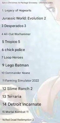 Epic Gamesの年末無料ゲームリストが流出