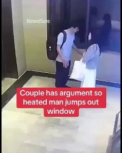 (SOUND)注意】恋人と口論になった男性がホテルの窓から飛び降りる