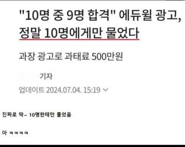 エデュウィルが罰金500万ウォンの理由