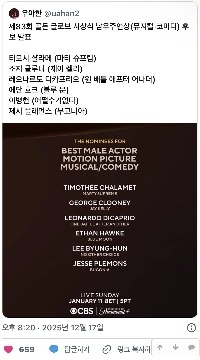 第83回ゴールデングローブ賞主演男優賞(ミュージカル・コメディ部門)ノミネート発表