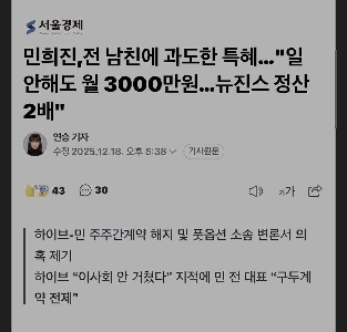 ミン・ヒジンさんは、働かなくても元カレに月3000円を支払っている。