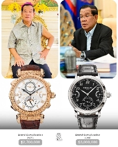 カンボジア首相の父、フン・セン氏の授業を見守る