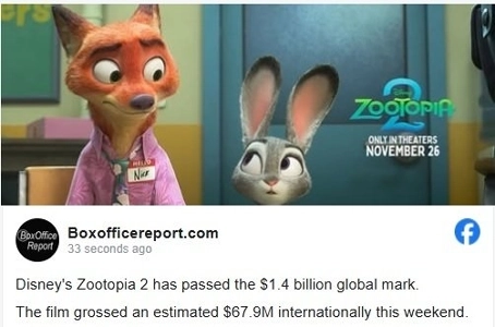 アバター3ワールドは7億ドル突破、ズートピア2は14億ドル突破