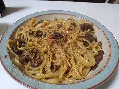 牛肉たっぷりのアーリオオーリオ (jpg)