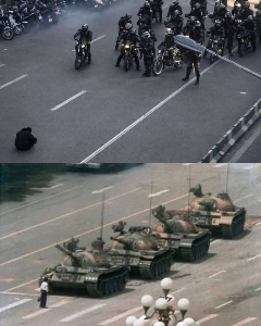 中国の戦車兵とイランのバイク男