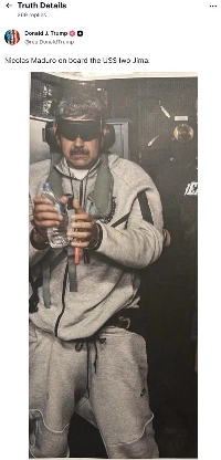 トランプ大統領、マドゥロ大統領逮捕の写真を個人公開